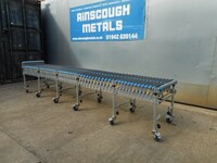 Used Flexible Extending Roller Conveyor 560mm Wide x 7.500mtr Long - Consertina Roller Bed / Gravity Roller