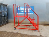 Used Mobile Warehouse Step Ladder 1145mm Rise 4 no Steps - Red (stairs, Staircase, Container Access)