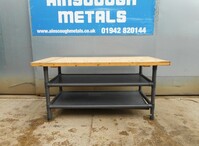 Used Table / Workbench Steel And Timber 1830mm Wide x 870mm High