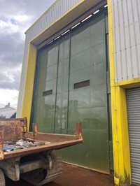 Used Industrial Sound Insulated Double Doors With Framework 6.930mtr High x 5.440mtr Wide - Painted Green - Used