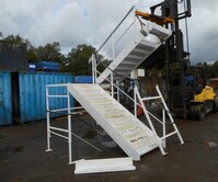 Used Half Turn Steel Staircase C/w 1 no Landing 3550mm O/a Rise High 1205mm Wide White - With Handrail